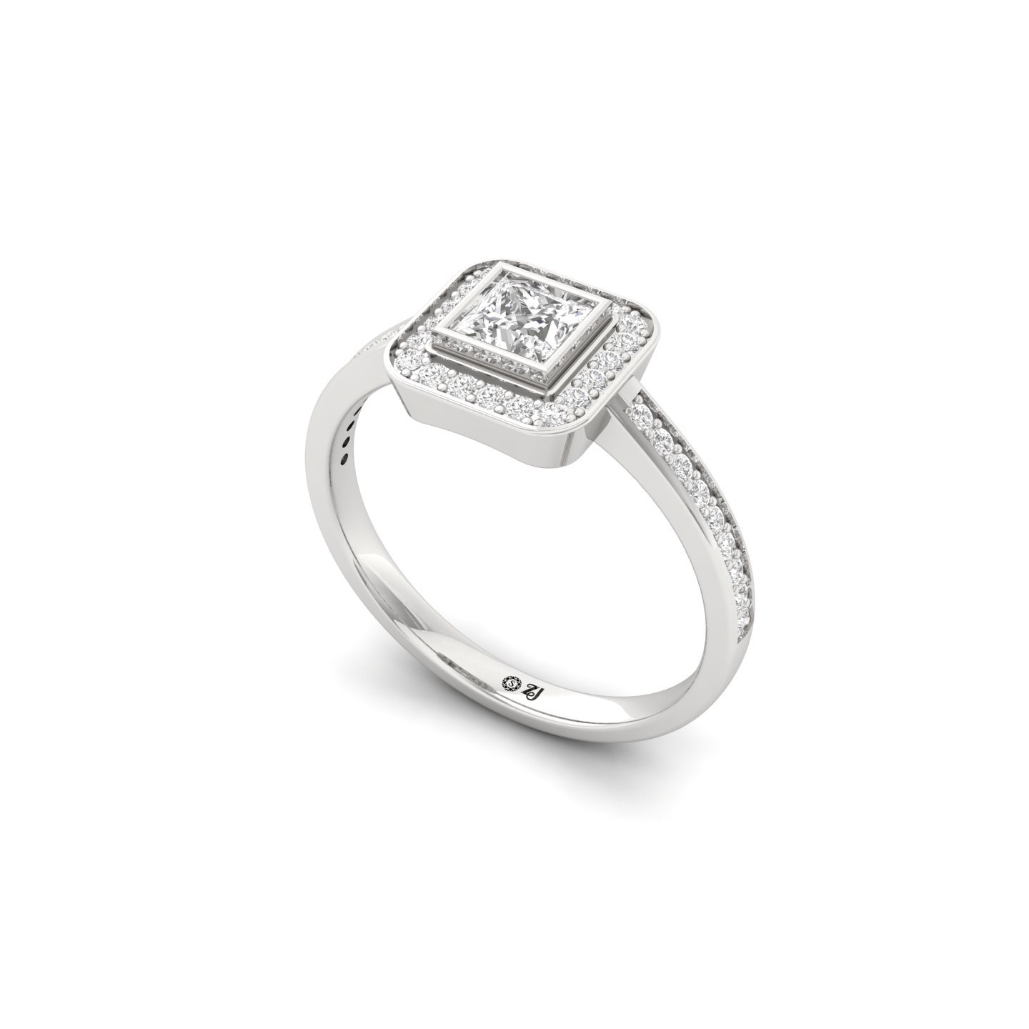 Princess Cut Diamond Halo Engagement Ring | Lab Grown CVD Diamond Bezel & Pavé Ring | 925 Silver | 10K | 14K | 18K - View 2