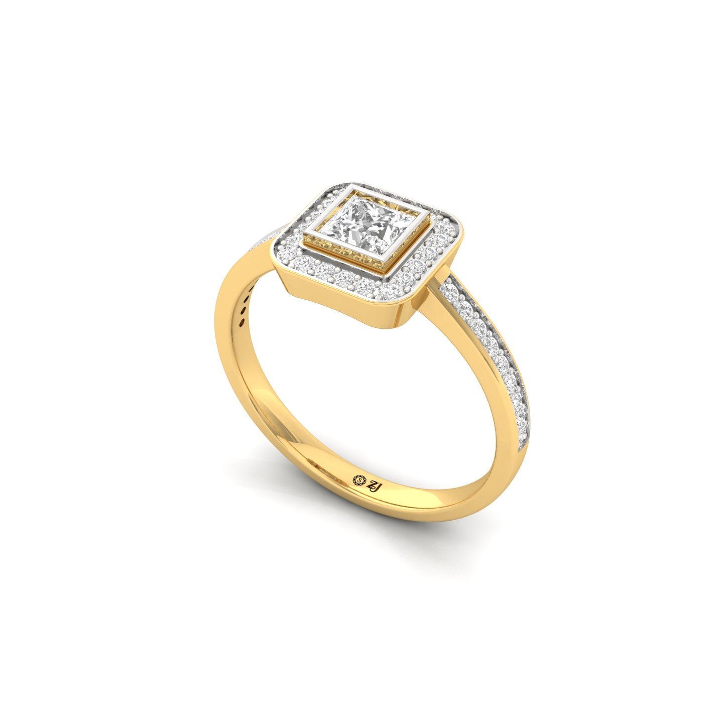 Princess Cut Diamond Halo Engagement Ring | Lab Grown CVD Diamond Bezel & Pavé Ring | 925 Silver | 10K | 14K | 18K - View 2