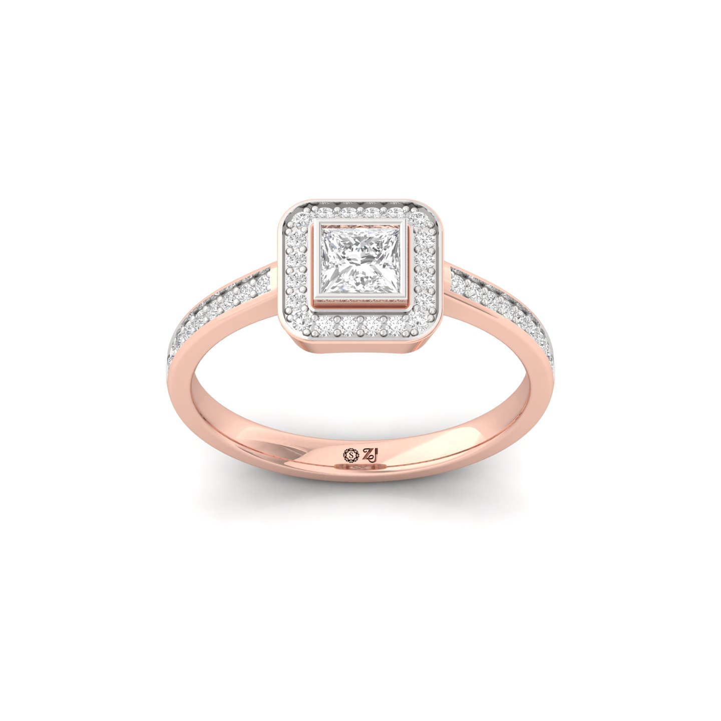 Princess Cut Diamond Halo Engagement Ring | Lab Grown CVD Diamond Bezel & Pavé Ring | 925 Silver | 10K | 14K | 18K - Rose Gold Main View