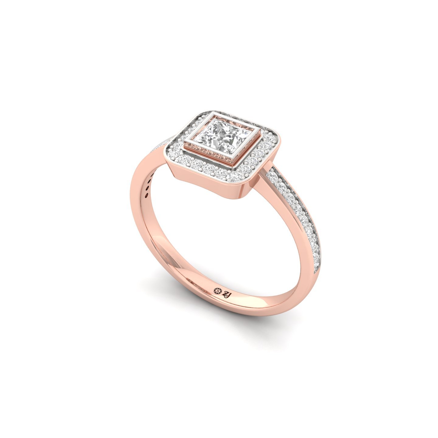 Princess Cut Diamond Halo Engagement Ring | Lab Grown CVD Diamond Bezel & Pavé Ring | 925 Silver | 10K | 14K | 18K - View 2