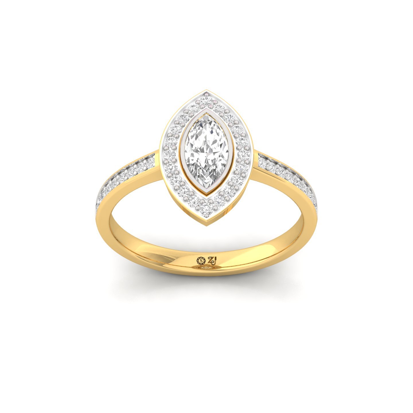 Marquise Cut Diamond Halo Engagement Ring | Lab Grown CVD Diamond Solitaire with Pavé Band | 925 Silver | 10K | 14K | 18K - Gold Main View
