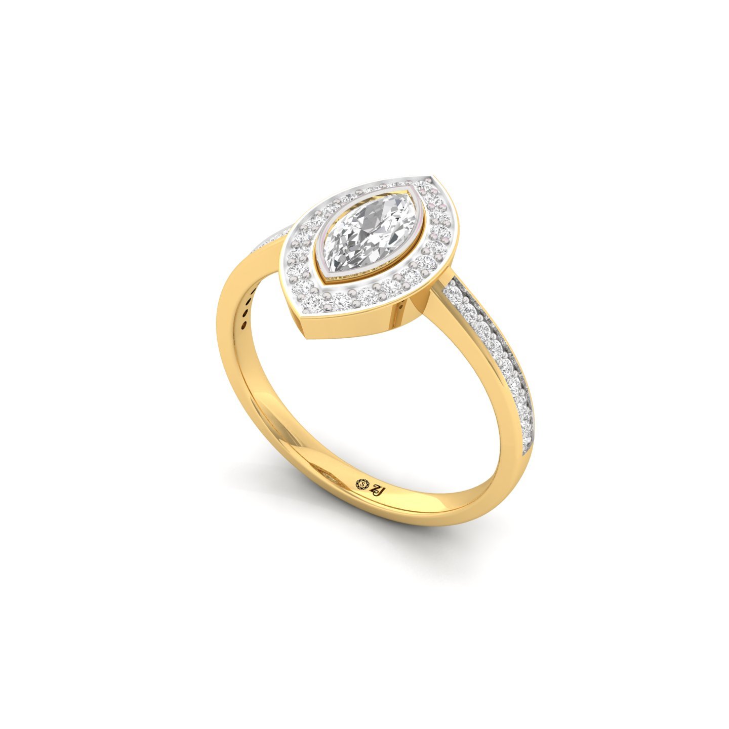 Marquise Cut Diamond Halo Engagement Ring | Lab Grown CVD Diamond Solitaire with Pavé Band | 925 Silver | 10K | 14K | 18K - View 2