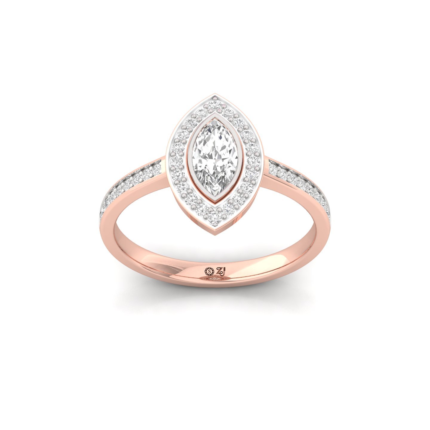 Marquise Cut Diamond Halo Engagement Ring | Lab Grown CVD Diamond Solitaire with Pavé Band | 925 Silver | 10K | 14K | 18K - Rose Gold Main View
