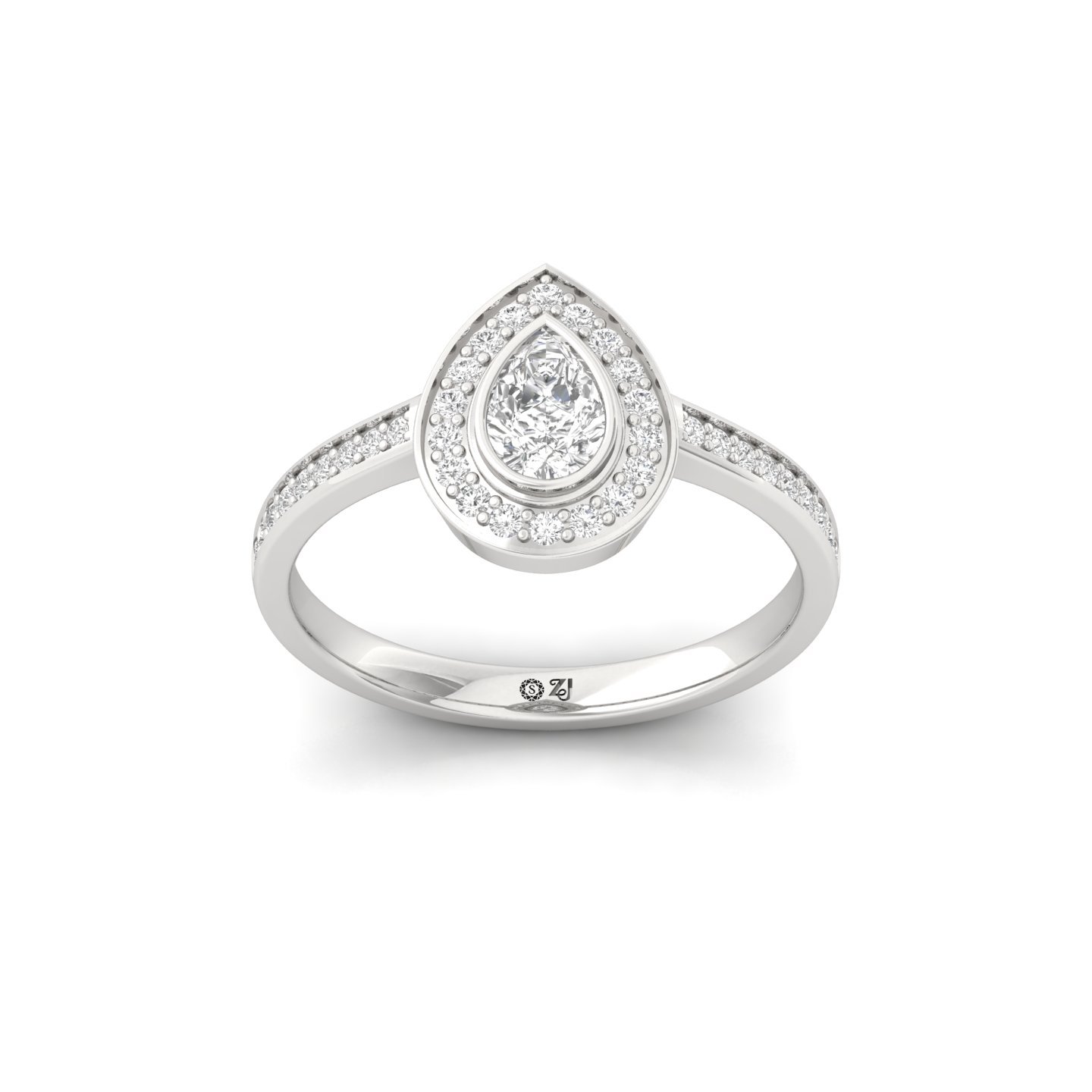 Pear Cut Diamond Halo Engagement Ring | Lab Grown CVD Diamond Solitaire with Pavé Band | 925 Silver | 10K | 14K | 18K - Main View