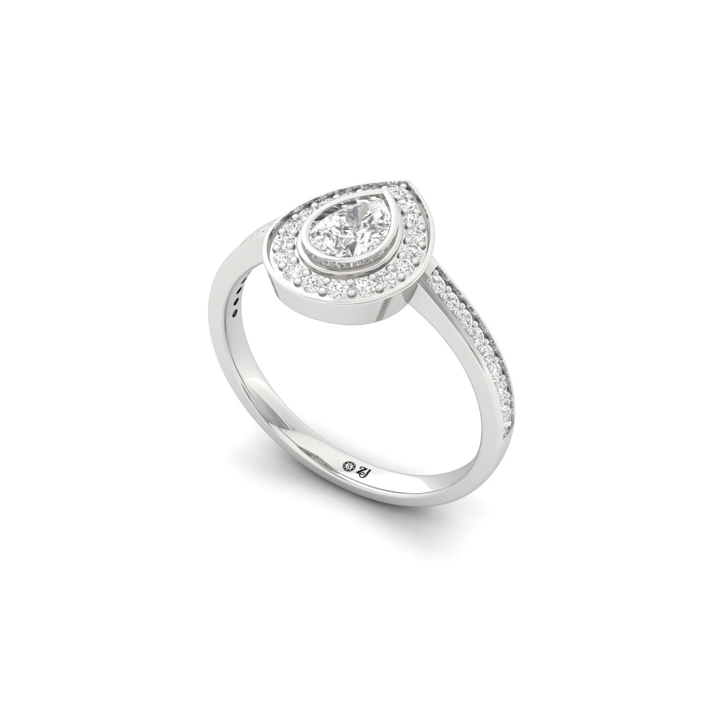 Pear Cut Diamond Halo Engagement Ring | Lab Grown CVD Diamond Solitaire with Pavé Band | 925 Silver | 10K | 14K | 18K - View 2