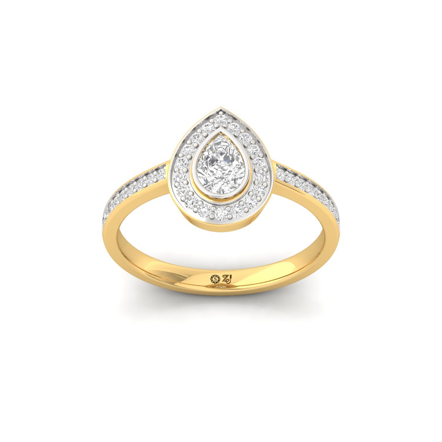 Pear Cut Diamond Halo Engagement Ring | Lab Grown CVD Diamond Solitaire with Pavé Band | 925 Silver | 10K | 14K | 18K - Gold Main View