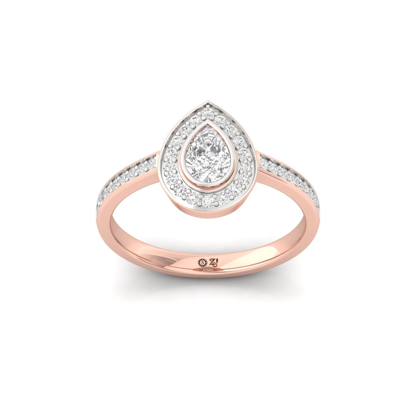 Pear Cut Diamond Halo Engagement Ring | Lab Grown CVD Diamond Solitaire with Pavé Band | 925 Silver | 10K | 14K | 18K - Rose Gold Main View