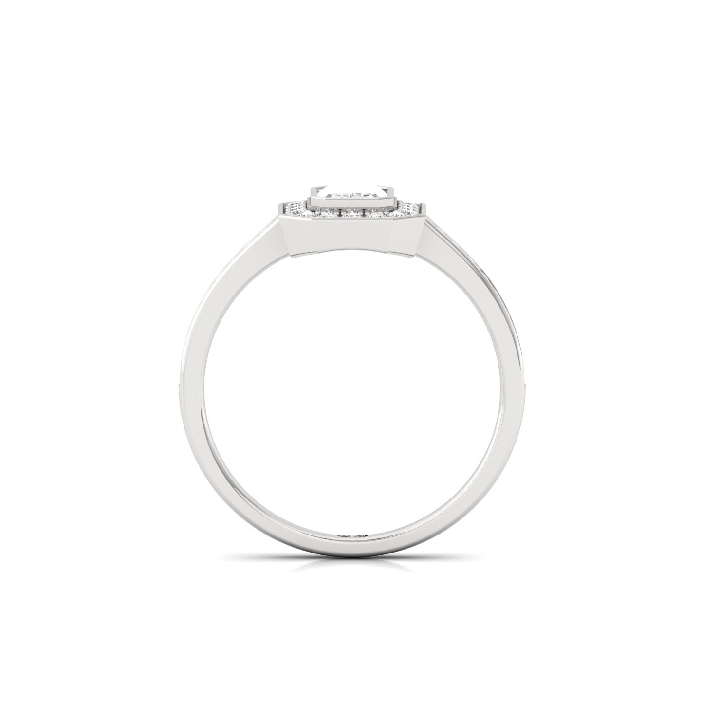 Emerald Cut Diamond Halo Engagement Ring | Lab Grown CVD Diamond Solitaire with Pavé Band | 925 Silver | 10K | 14K | 18K - View 3