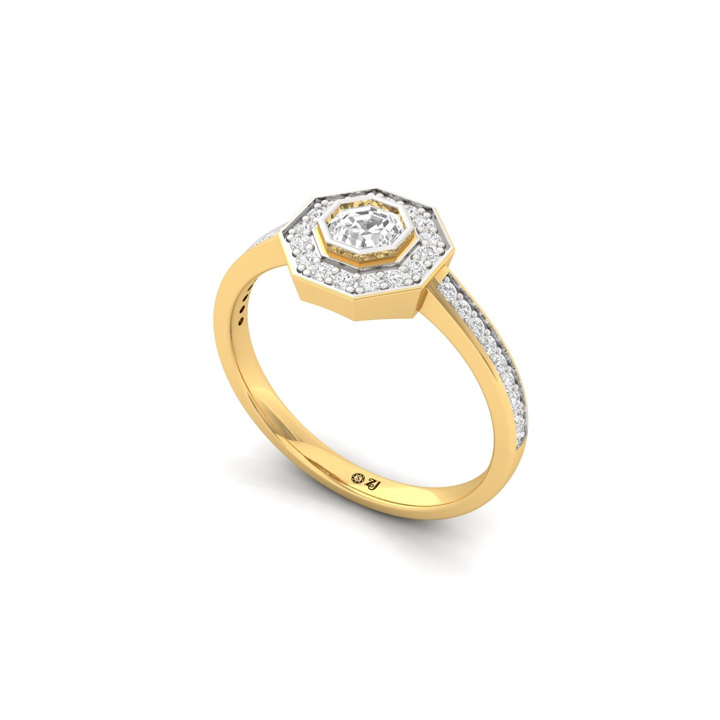 Octagon Cut Diamond Halo Engagement Ring | Lab Grown CVD Diamond Solitaire with Pavé Band | 925 Silver | 10K | 14K | 18K - View 2