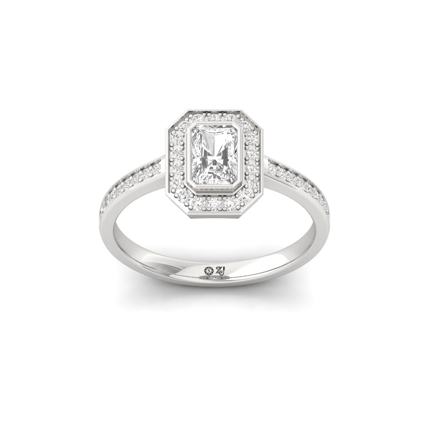 Radiant Cut Diamond Halo Engagement Ring | Lab Grown CVD Diamond Solitaire with Pavé Band | 925 Silver | 10K | 14K | 18K - Main View