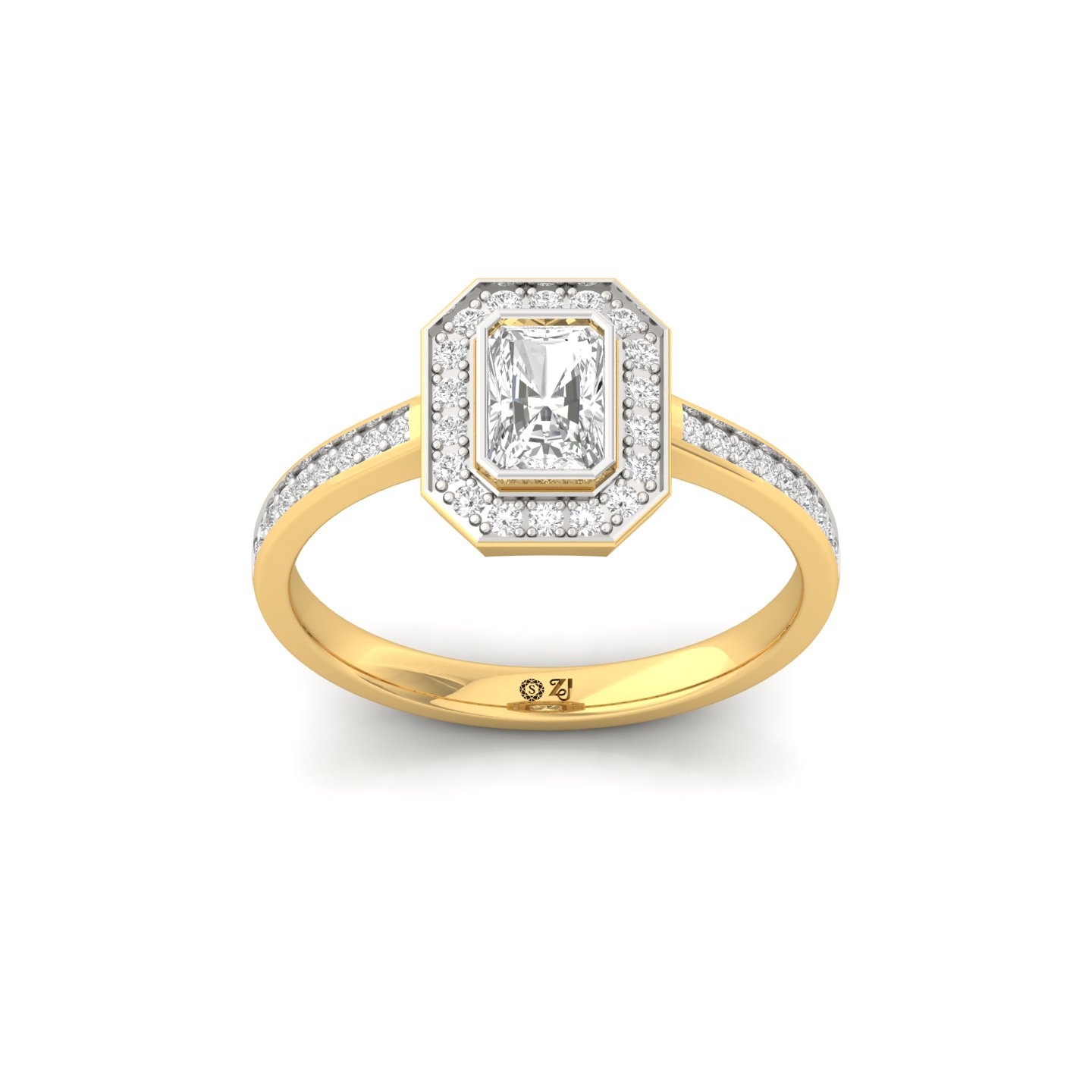Radiant Cut Diamond Halo Engagement Ring | Lab Grown CVD Diamond Solitaire with Pavé Band | 925 Silver | 10K | 14K | 18K - Gold Main View
