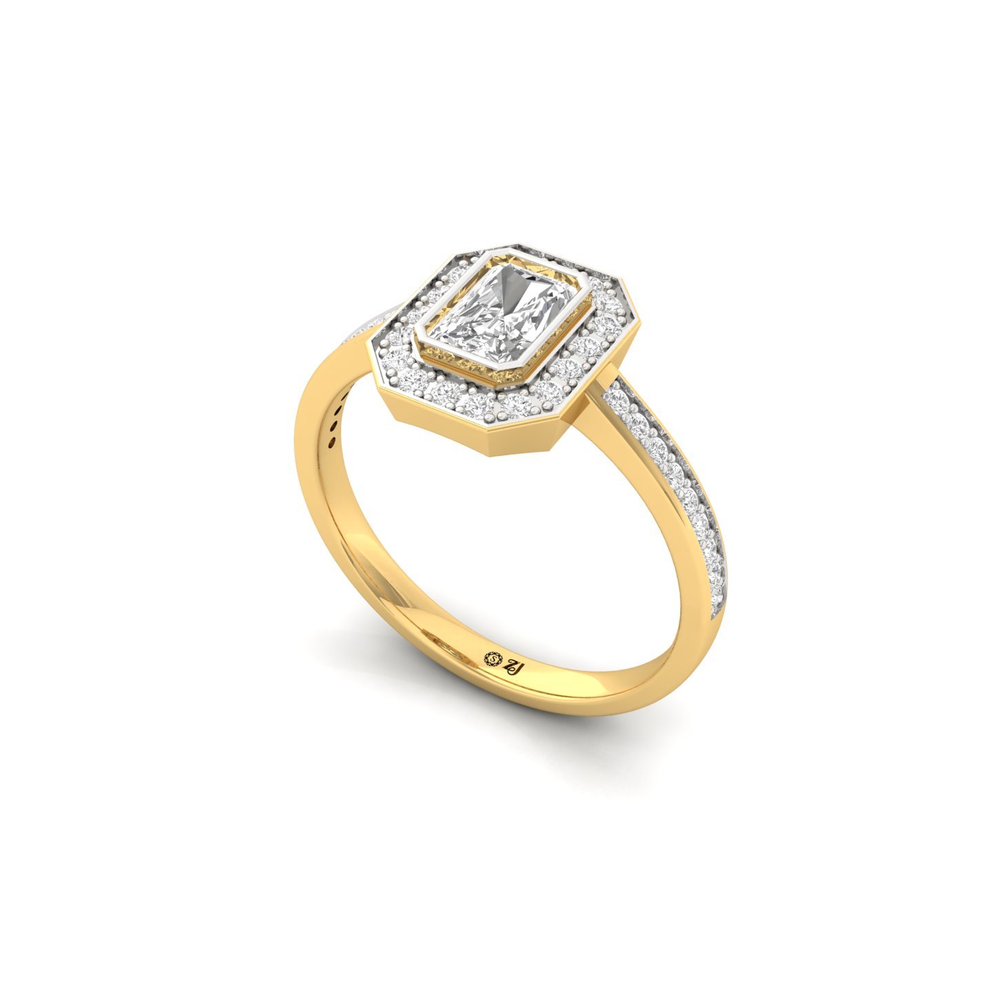 Radiant Cut Diamond Halo Engagement Ring | Lab Grown CVD Diamond Solitaire with Pavé Band | 925 Silver | 10K | 14K | 18K - View 2