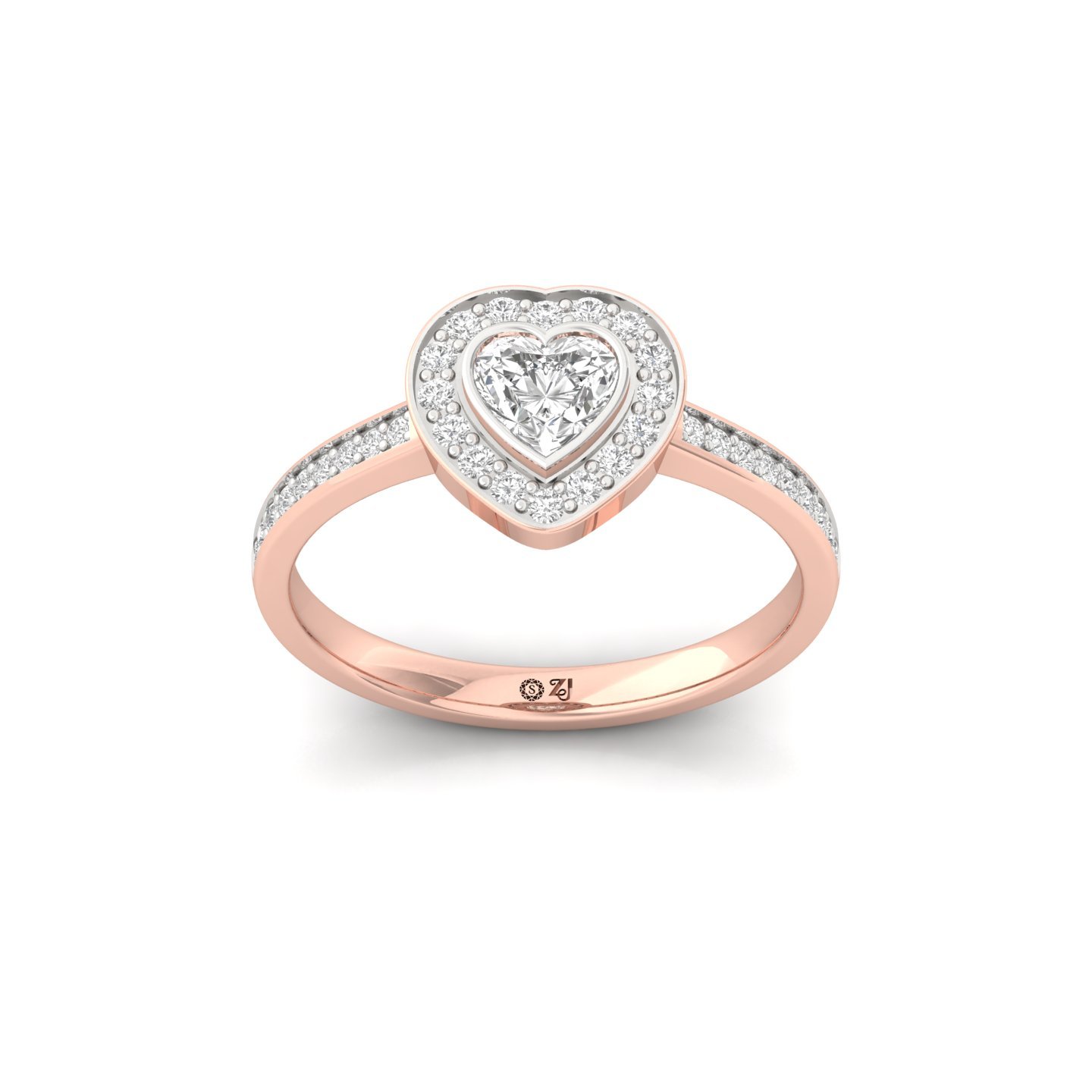 Heart Cut Diamond Engagement Ring | Romantic Lab Grown CVD Diamond Halo Ring | 925 Silver | 10K | 14K | 18K - Rose Gold Main View