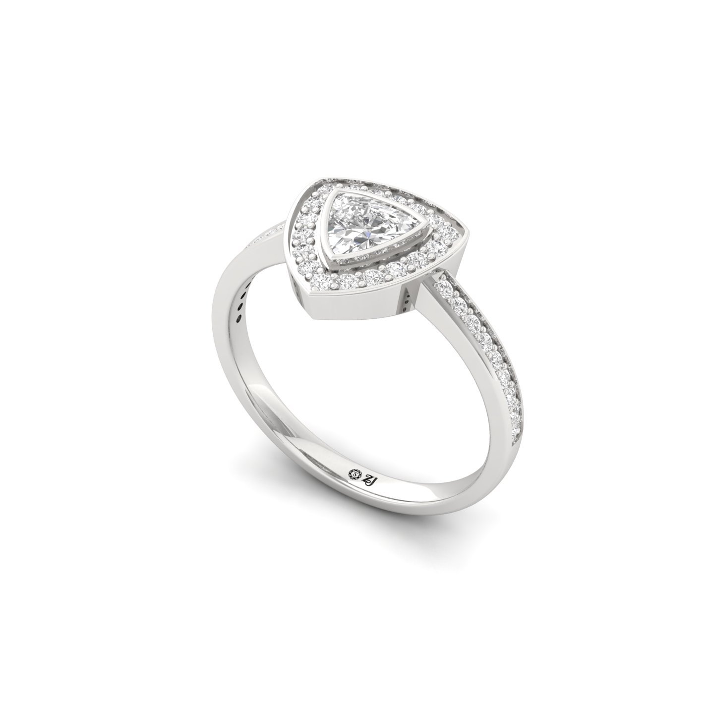 Trillion Cut Diamond Engagement Ring | Modern Lab Grown CVD Diamond Halo Ring | 925 Silver | 10K | 14K | 18K - View 2
