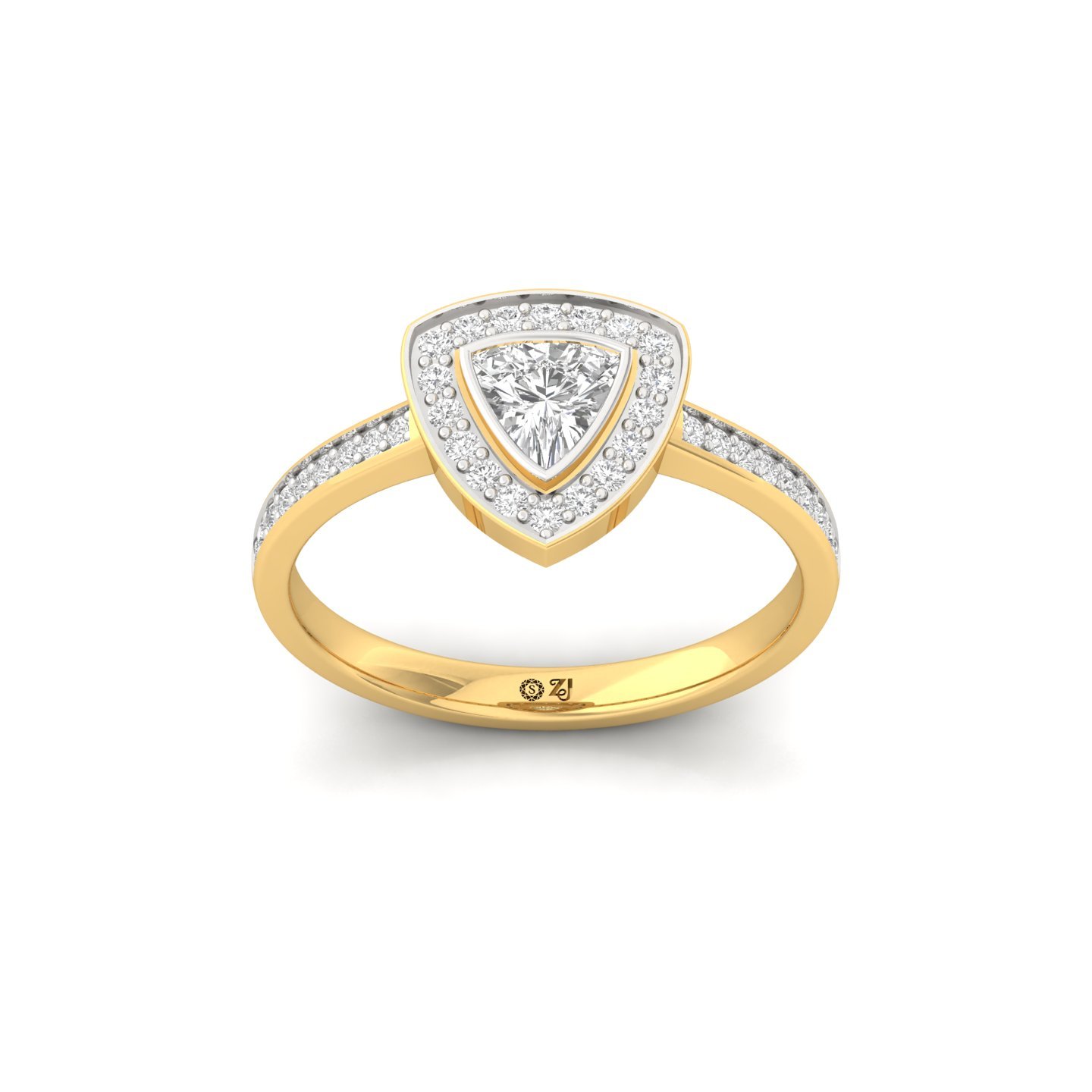 Trillion Cut Diamond Engagement Ring | Modern Lab Grown CVD Diamond Halo Ring | 925 Silver | 10K | 14K | 18K - Gold Main View