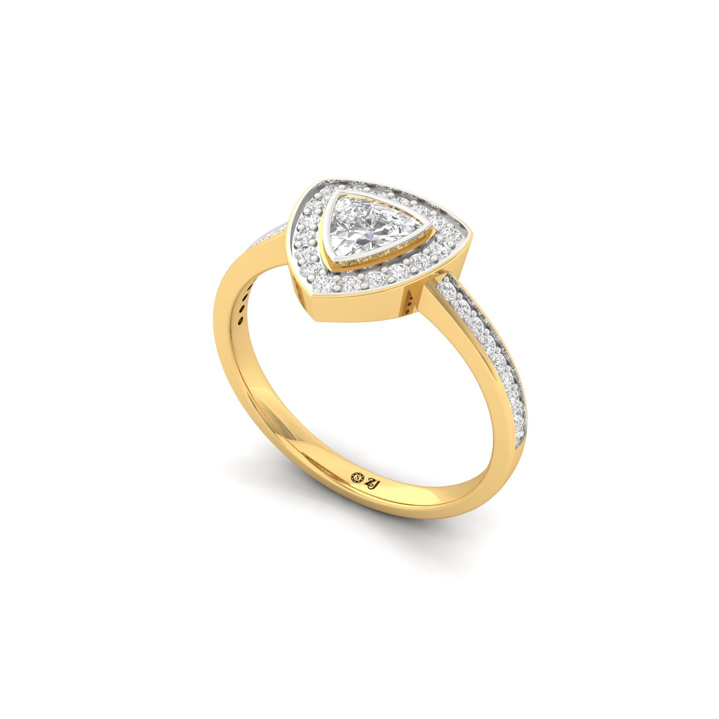 Trillion Cut Diamond Engagement Ring | Modern Lab Grown CVD Diamond Halo Ring | 925 Silver | 10K | 14K | 18K - View 2