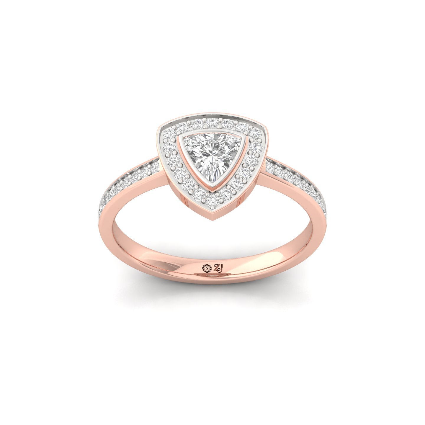 Trillion Cut Diamond Engagement Ring | Modern Lab Grown CVD Diamond Halo Ring | 925 Silver | 10K | 14K | 18K - Rose Gold Main View