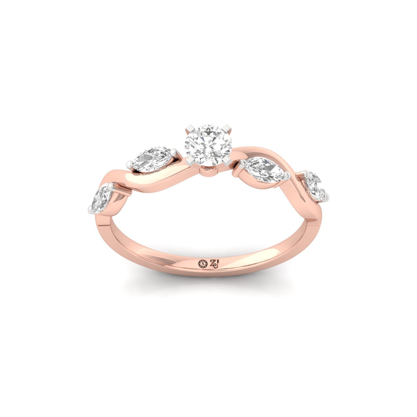 Round & Marquise Cut Diamond Twist Ring | Lab Grown CVD Diamond Engagement Ring | 925 Silver | 10K | 14K | 18K - Rose Gold Main View