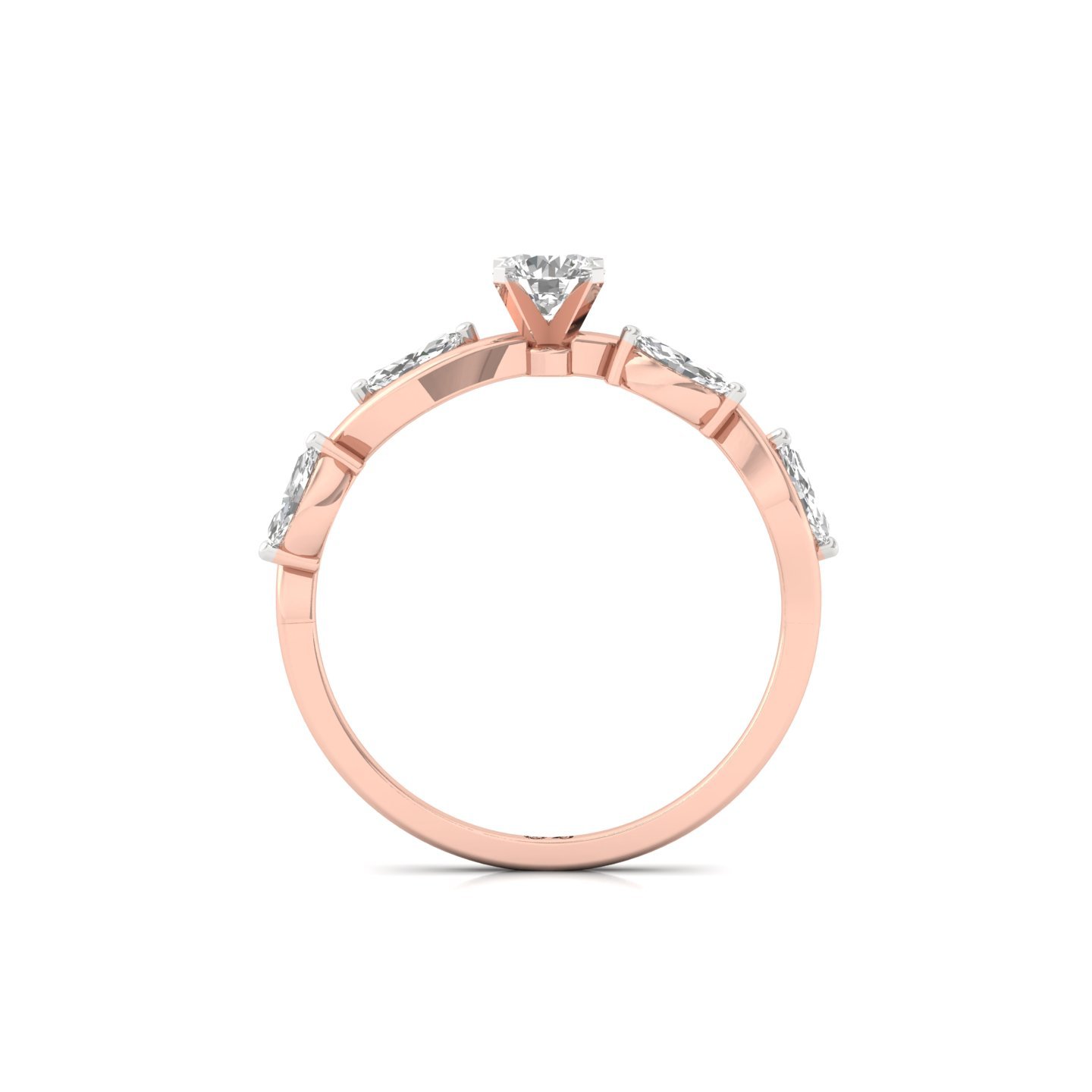 Round & Marquise Cut Diamond Twist Ring | Lab Grown CVD Diamond Engagement Ring | 925 Silver | 10K | 14K | 18K - View 3