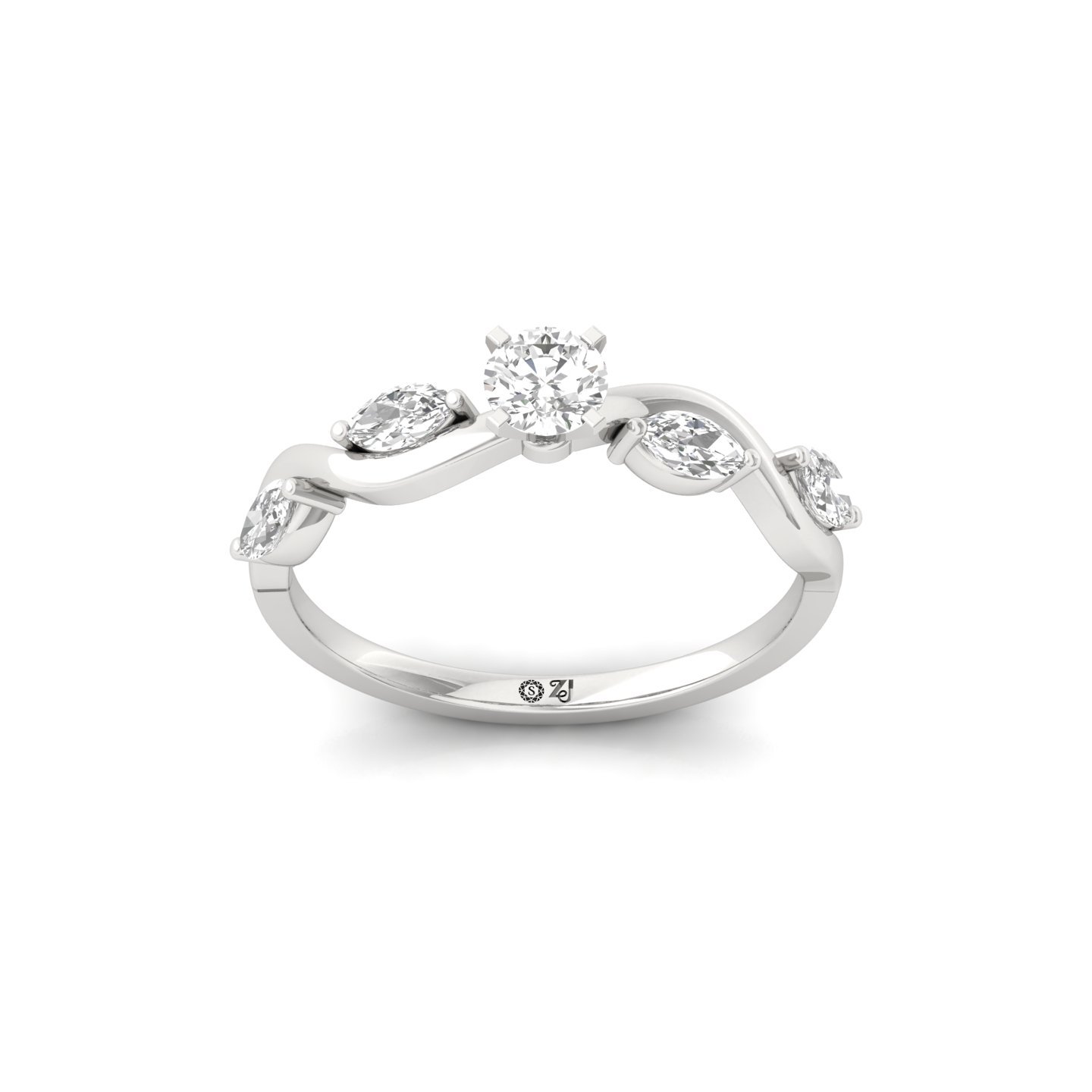 Round & Marquise Cut Diamond Twist Ring | Lab Grown CVD Diamond Engagement Ring | 925 Silver | 10K | 14K | 18K - Main View