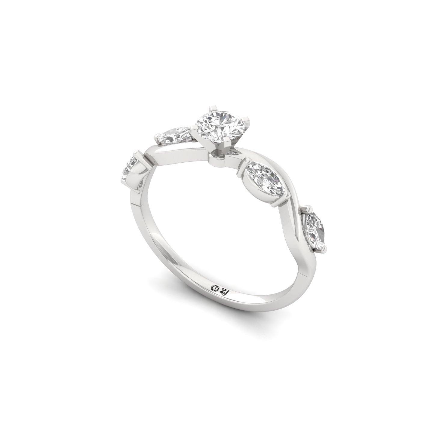 Round & Marquise Cut Diamond Twist Ring | Lab Grown CVD Diamond Engagement Ring | 925 Silver | 10K | 14K | 18K - View 2
