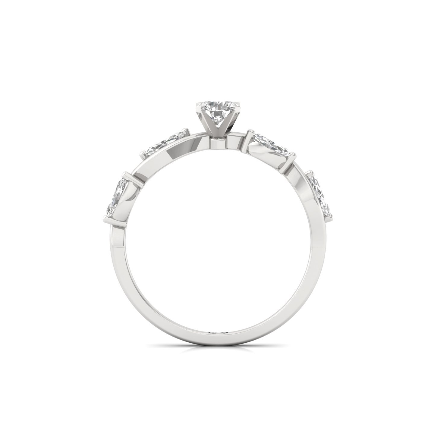 Round & Marquise Cut Diamond Twist Ring | Lab Grown CVD Diamond Engagement Ring | 925 Silver | 10K | 14K | 18K - View 3