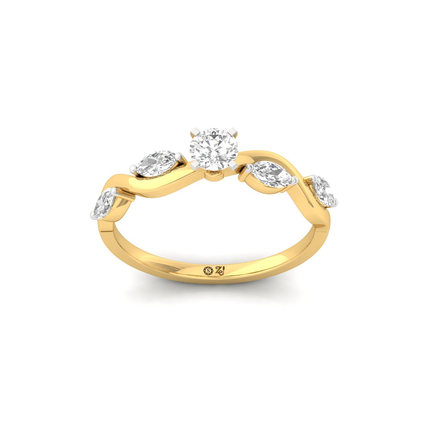 Round & Marquise Cut Diamond Twist Ring | Lab Grown CVD Diamond Engagement Ring | 925 Silver | 10K | 14K | 18K - Gold Main View