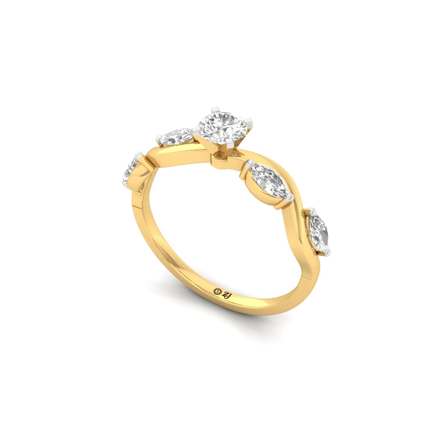 Round & Marquise Cut Diamond Twist Ring | Lab Grown CVD Diamond Engagement Ring | 925 Silver | 10K | 14K | 18K - View 2