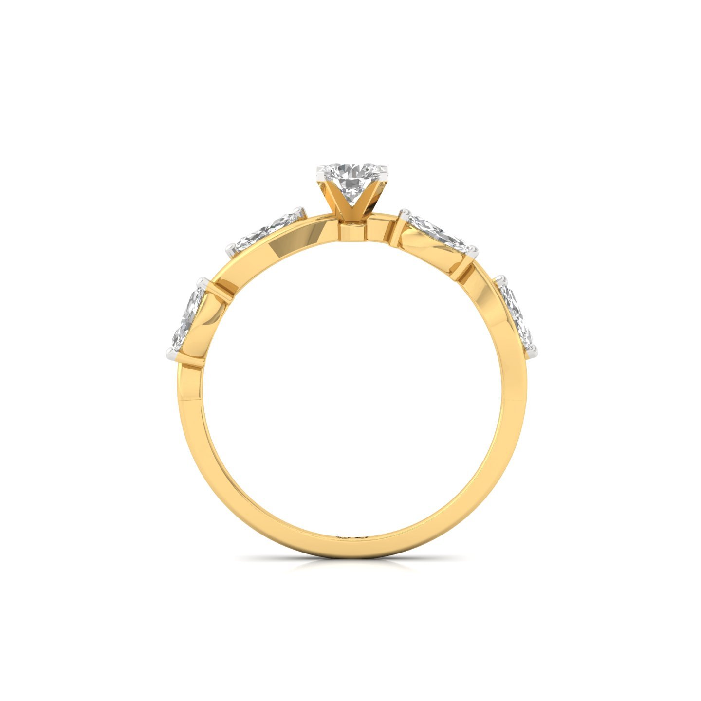 Round & Marquise Cut Diamond Twist Ring | Lab Grown CVD Diamond Engagement Ring | 925 Silver | 10K | 14K | 18K - View 3