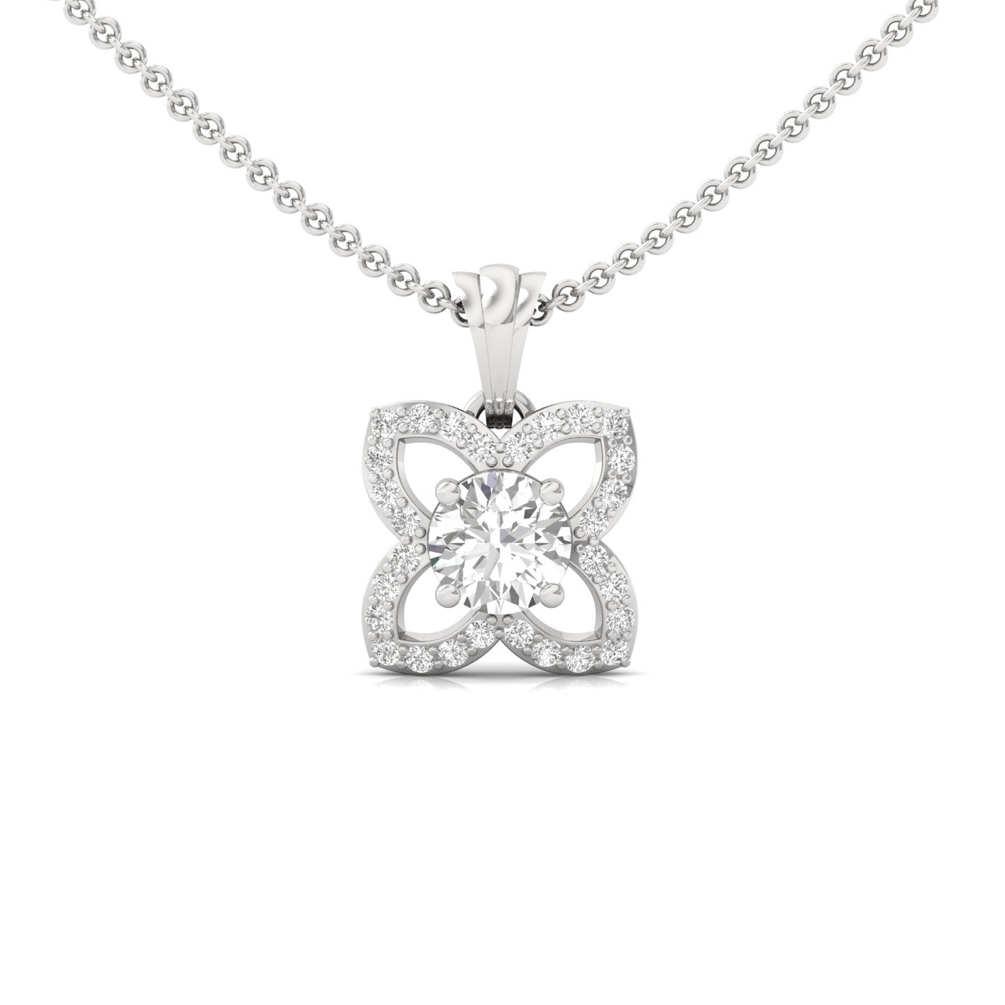 Round Cut Diamond Floral Pendant | Lab Grown CVD Diamond Necklace (Without Chain) | 925 Silver | 10K | 14K | 18K - Main View