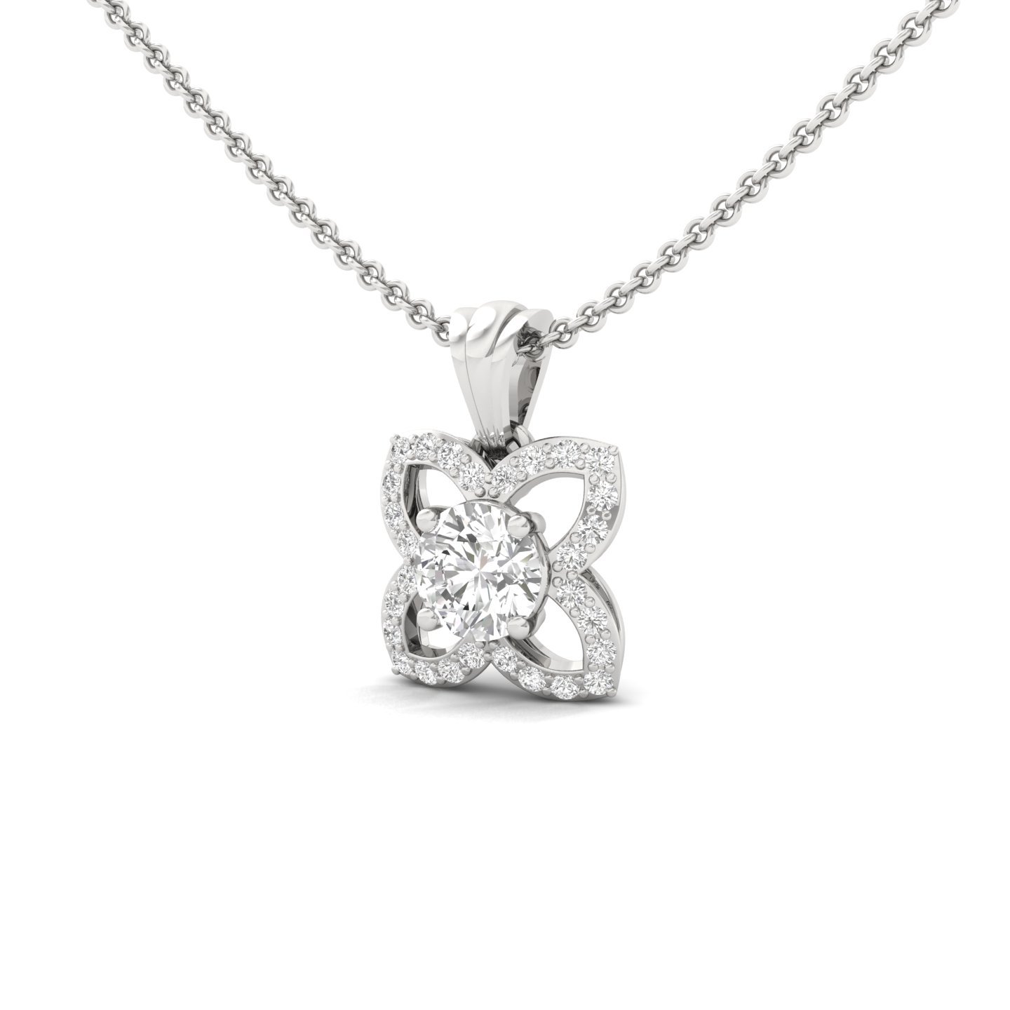 Round Cut Diamond Floral Pendant | Lab Grown CVD Diamond Necklace (Without Chain) | 925 Silver | 10K | 14K | 18K - View 2