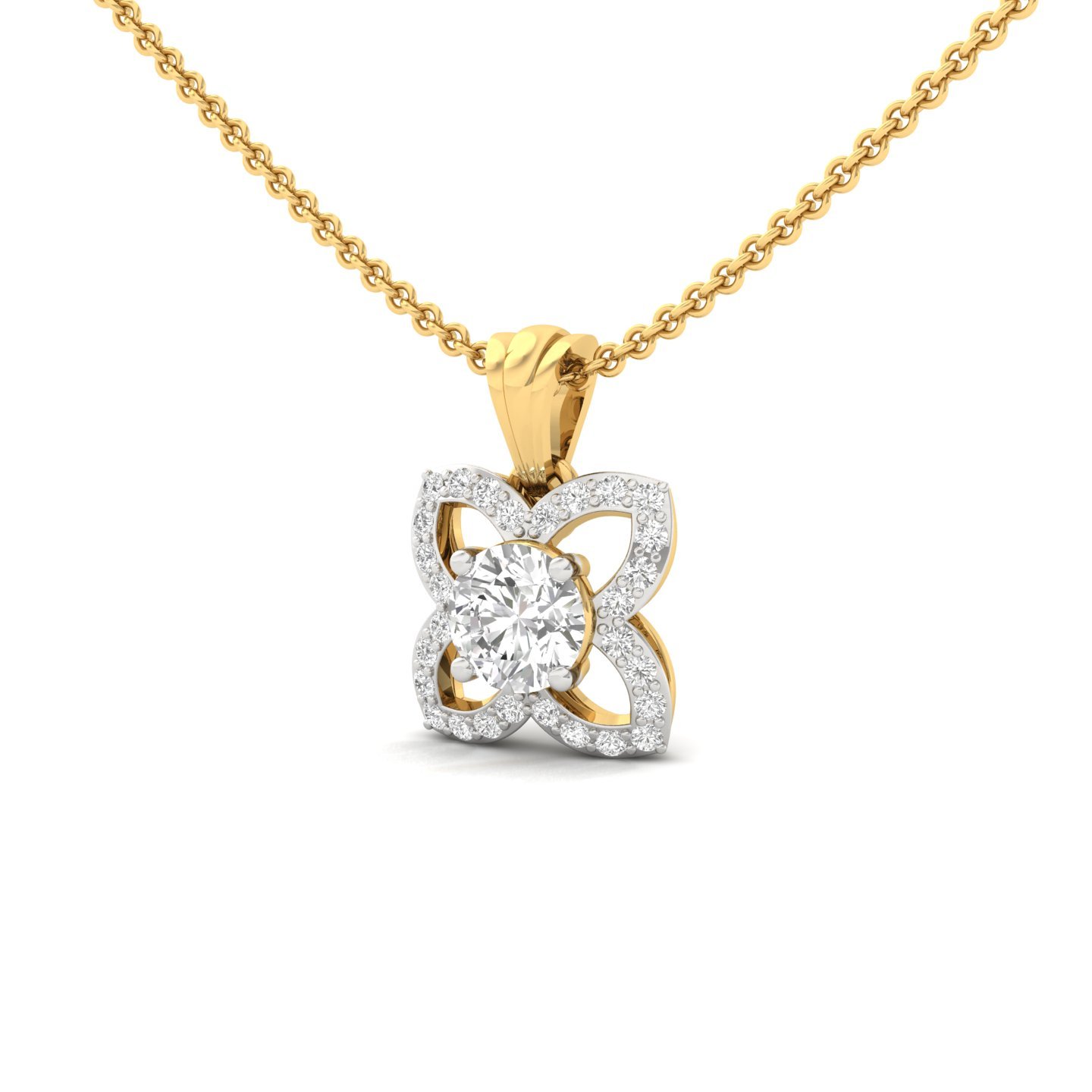 Round Cut Diamond Floral Pendant | Lab Grown CVD Diamond Necklace (Without Chain) | 925 Silver | 10K | 14K | 18K - View 2