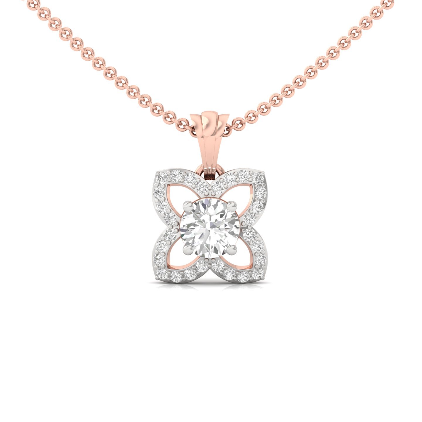 Round Cut Diamond Floral Pendant | Lab Grown CVD Diamond Necklace (Without Chain) | 925 Silver | 10K | 14K | 18K - Rose Gold Main View