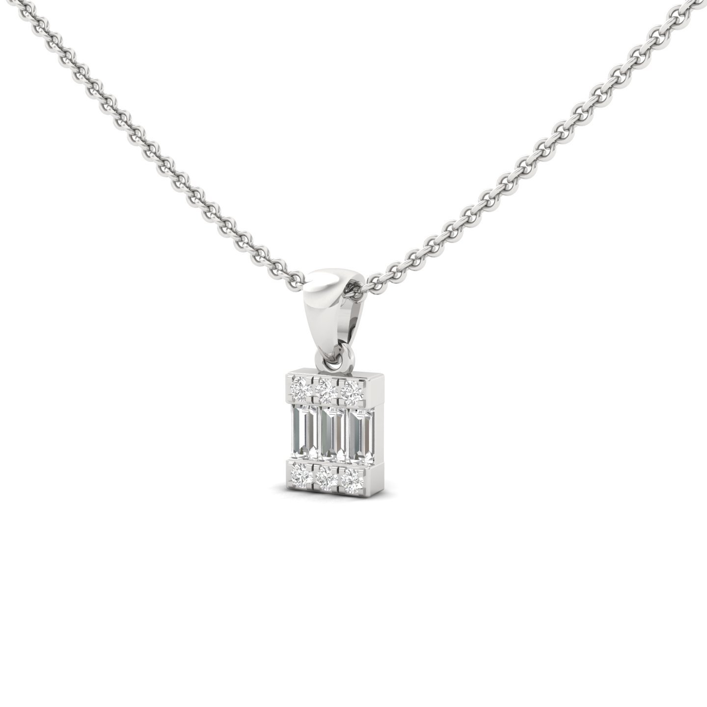 Baguette & Round Diamond Pendant | Lab Grown CVD Diamond Charm Necklace (Without Chain) | 925 Silver | 10K | 14K | 18K - View 2