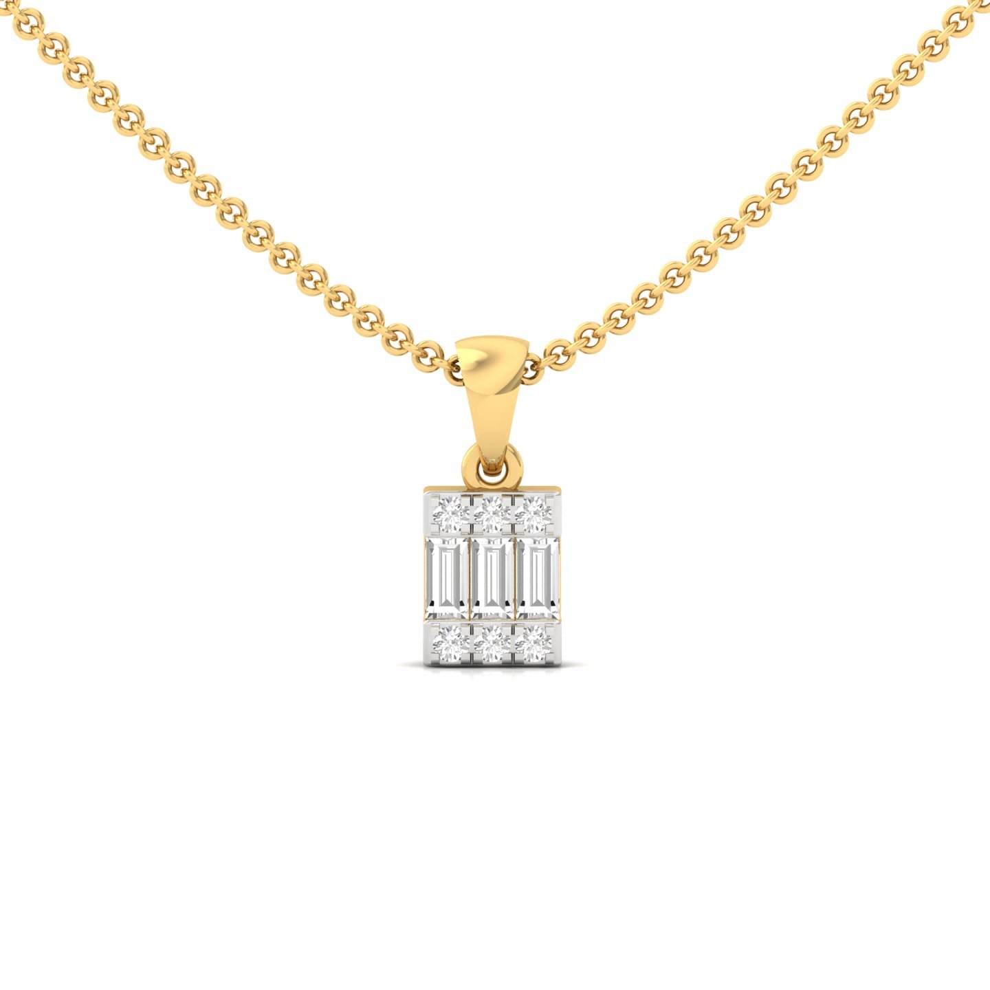 Baguette & Round Diamond Pendant | Lab Grown CVD Diamond Charm Necklace (Without Chain) | 925 Silver | 10K | 14K | 18K - Gold Main View