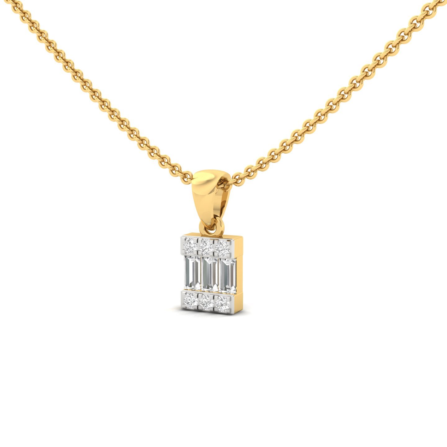Baguette & Round Diamond Pendant | Lab Grown CVD Diamond Charm Necklace (Without Chain) | 925 Silver | 10K | 14K | 18K - View 2