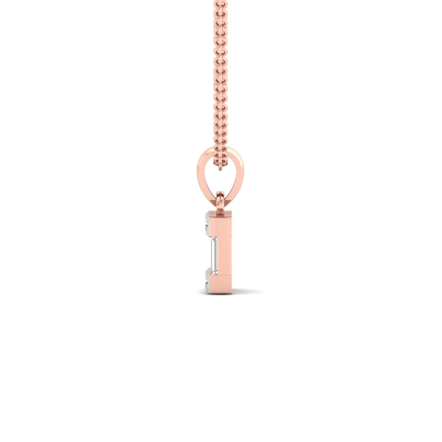 Baguette & Round Diamond Pendant | Lab Grown CVD Diamond Charm Necklace (Without Chain) | 925 Silver | 10K | 14K | 18K - View 3