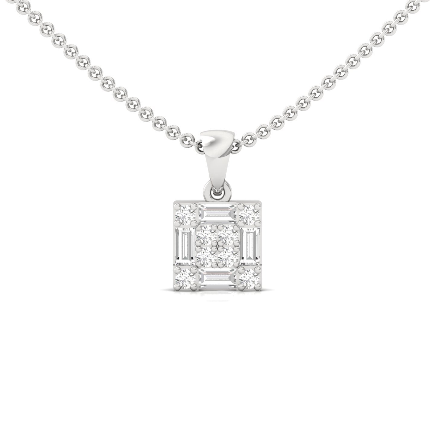 Baguette & Round Diamond Pendant | Lab Grown CVD Diamond Geometric Charm (Without Chain) | 925 Silver | 10K | 14K | 18K - Main View