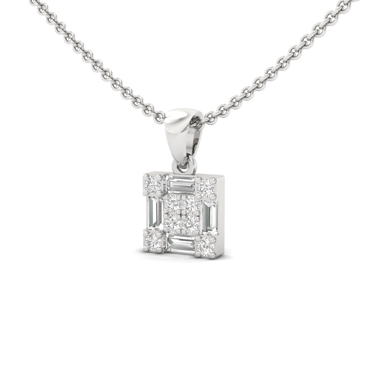 Baguette & Round Diamond Pendant | Lab Grown CVD Diamond Geometric Charm (Without Chain) | 925 Silver | 10K | 14K | 18K - View 2