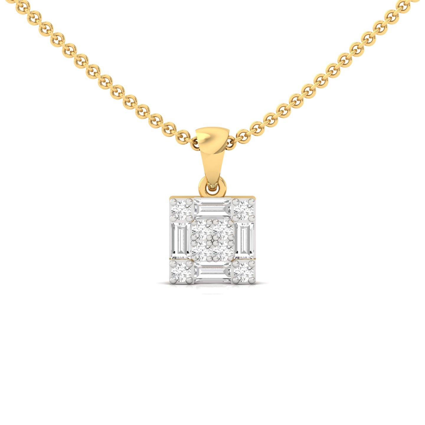 Baguette & Round Diamond Pendant | Lab Grown CVD Diamond Geometric Charm (Without Chain) | 925 Silver | 10K | 14K | 18K - Gold Main View