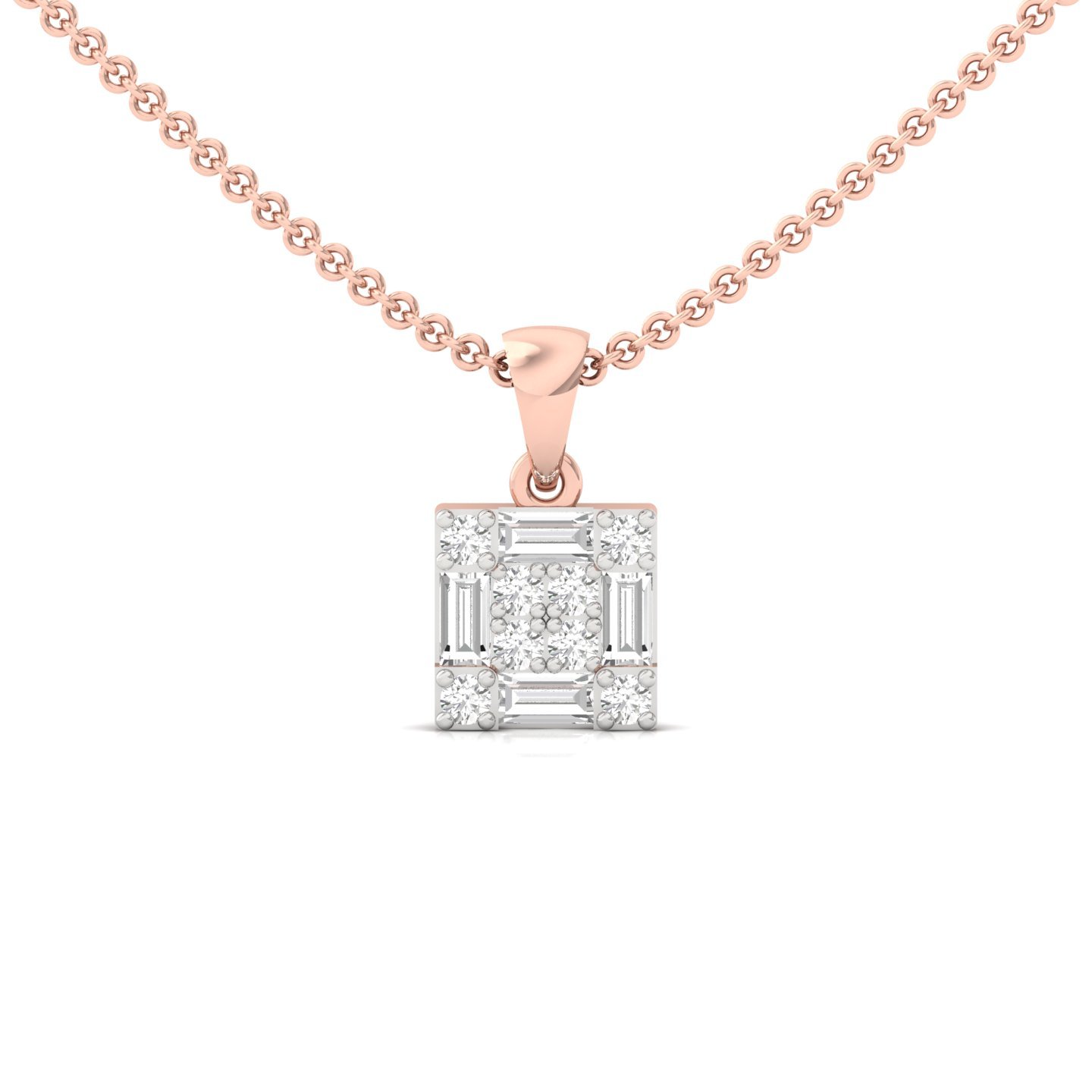 Baguette & Round Diamond Pendant | Lab Grown CVD Diamond Geometric Charm (Without Chain) | 925 Silver | 10K | 14K | 18K - Rose Gold Main View