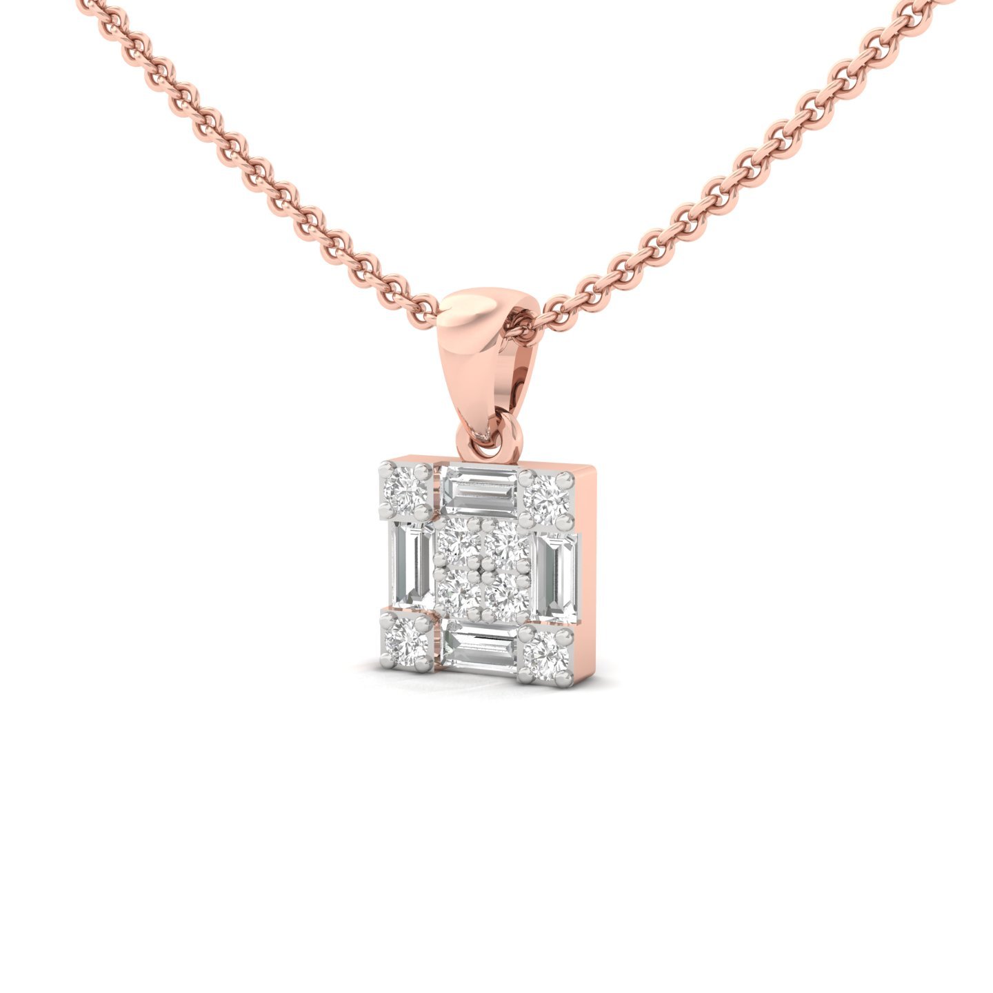 Baguette & Round Diamond Pendant | Lab Grown CVD Diamond Geometric Charm (Without Chain) | 925 Silver | 10K | 14K | 18K - View 2