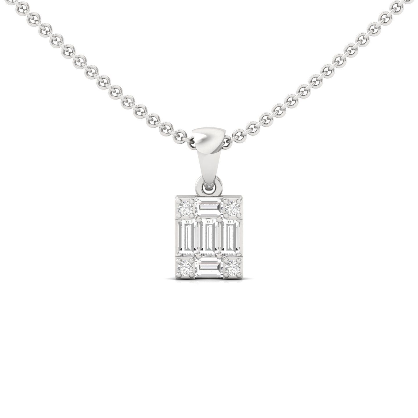 Baguette & Round Diamond Pendant | Lab Grown CVD Diamond Rectangle Charm (Without Chain) | 925 Silver | 10K | 14K | 18K - Main View