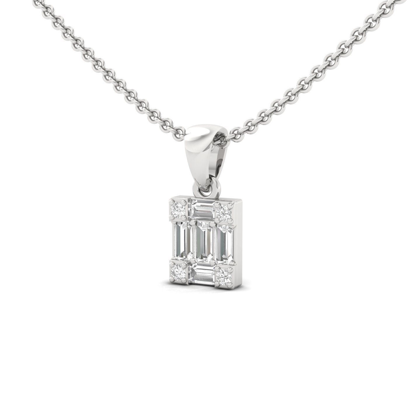 Baguette & Round Diamond Pendant | Lab Grown CVD Diamond Rectangle Charm (Without Chain) | 925 Silver | 10K | 14K | 18K - View 2