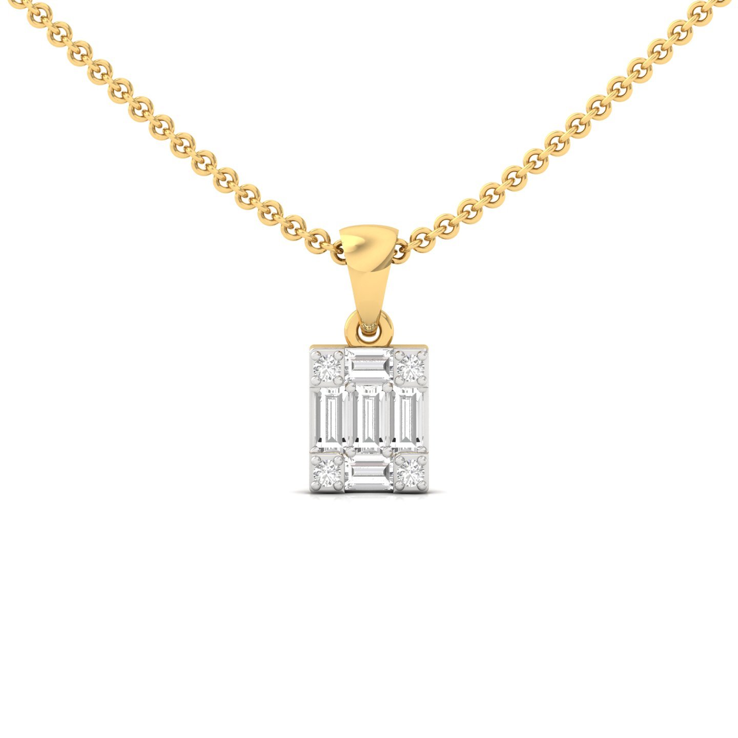 Baguette & Round Diamond Pendant | Lab Grown CVD Diamond Rectangle Charm (Without Chain) | 925 Silver | 10K | 14K | 18K - Gold Main View