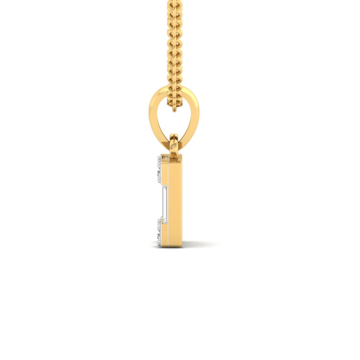 Baguette & Round Diamond Pendant | Lab Grown CVD Diamond Rectangle Charm (Without Chain) | 925 Silver | 10K | 14K | 18K - View 3