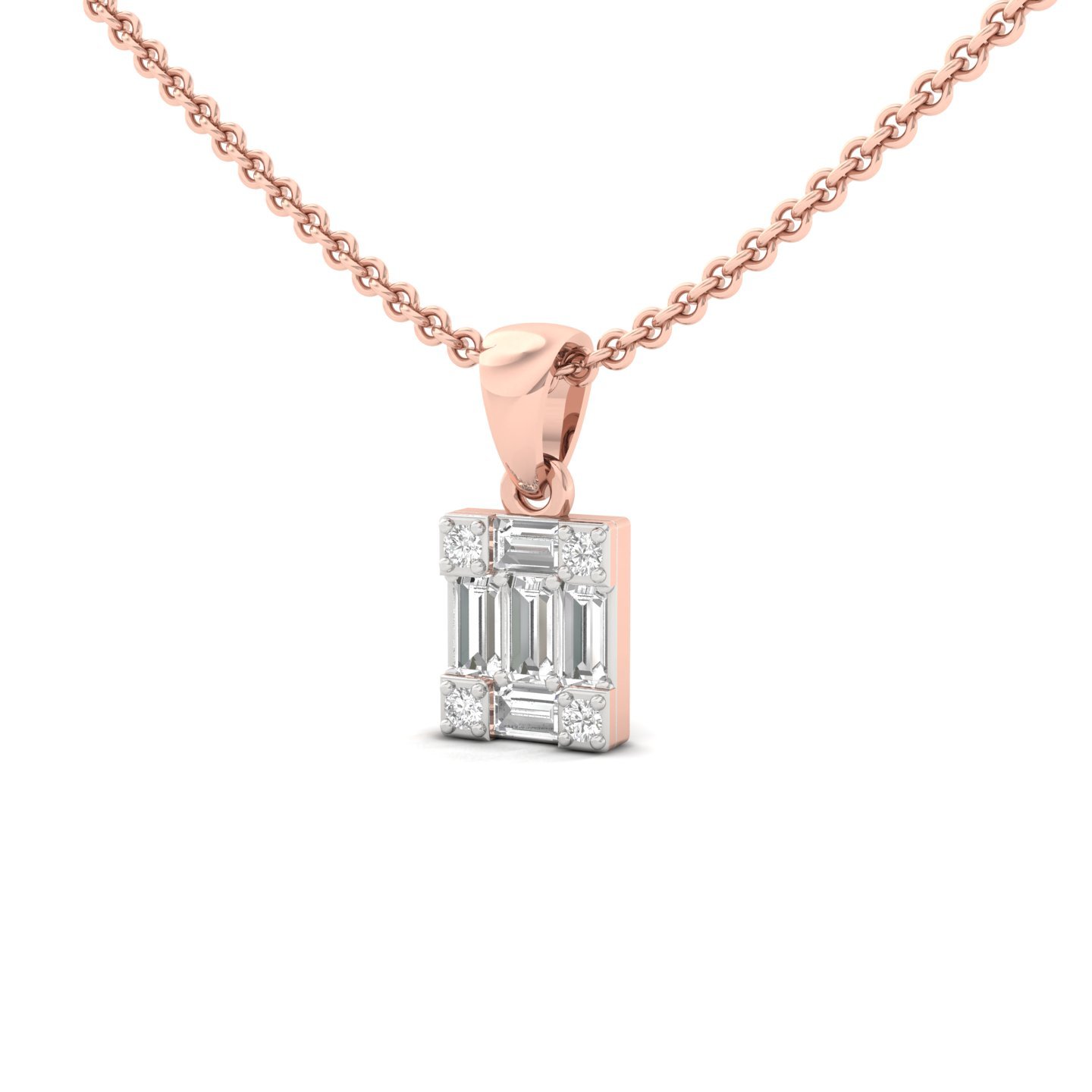 Baguette & Round Diamond Pendant | Lab Grown CVD Diamond Rectangle Charm (Without Chain) | 925 Silver | 10K | 14K | 18K - View 2