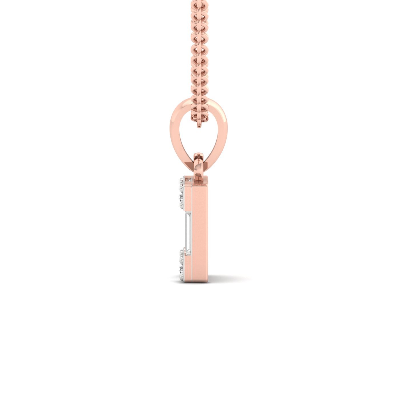 Baguette & Round Diamond Pendant | Lab Grown CVD Diamond Rectangle Charm (Without Chain) | 925 Silver | 10K | 14K | 18K - View 3
