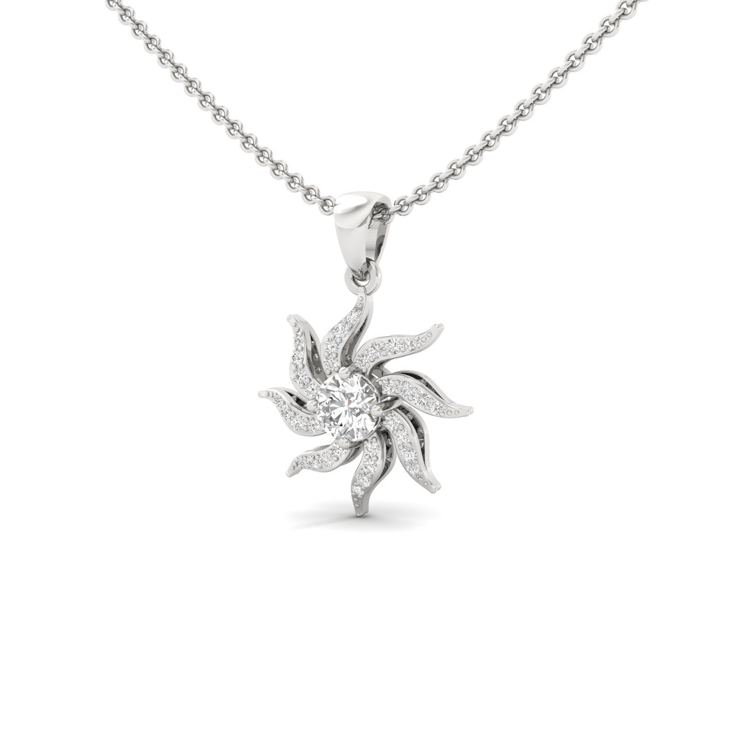 Round Diamond Sunburst Pendant | Lab Grown CVD Diamond Radiant Starburst Charm (Without Chain) | 925 Silver | 10K | 14K | 18K - View 2