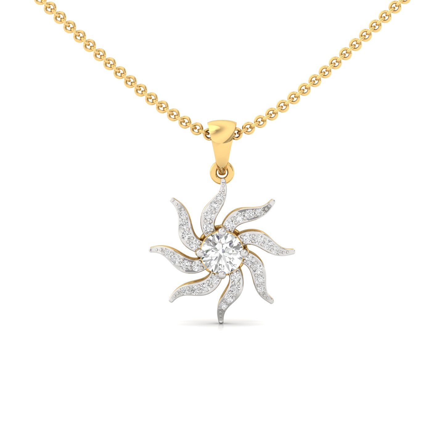 Round Diamond Sunburst Pendant | Lab Grown CVD Diamond Radiant Starburst Charm (Without Chain) | 925 Silver | 10K | 14K | 18K - Gold Main View